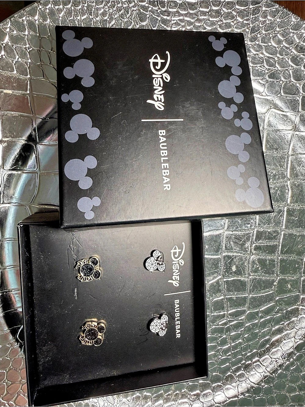 Disney Mickey Mouse Stud Earrings Black & Gold  New
